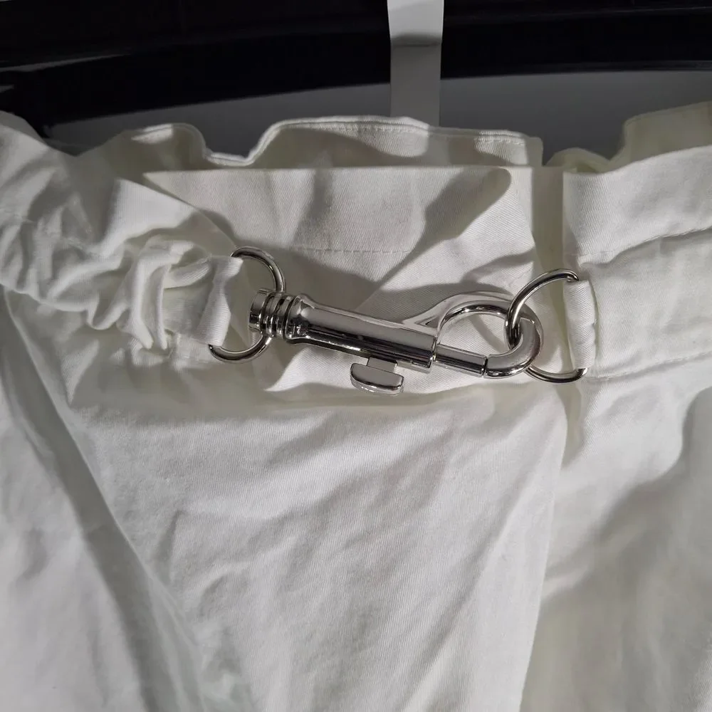 Lands' End White Paper Bag Waist Skirt With Heavy Clip Detail
